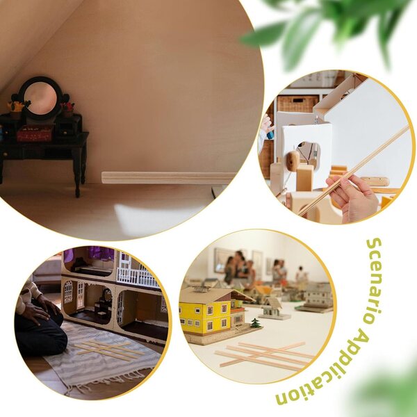 Plinthe Casa delle Bambole 30 cm in Legno di Pino Naturale - Set 5 Moulures Miniature