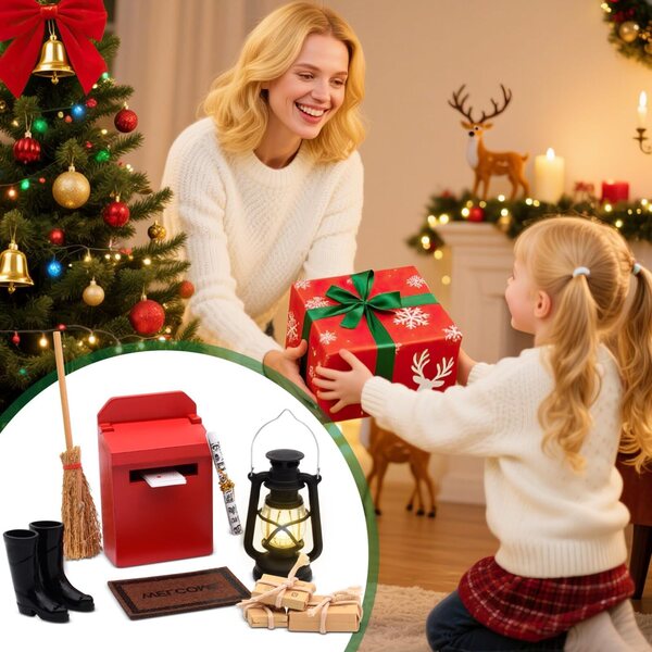 Set 7 Accessori Miniature Rosse in Legno per Casa delle Bambole e Giardini