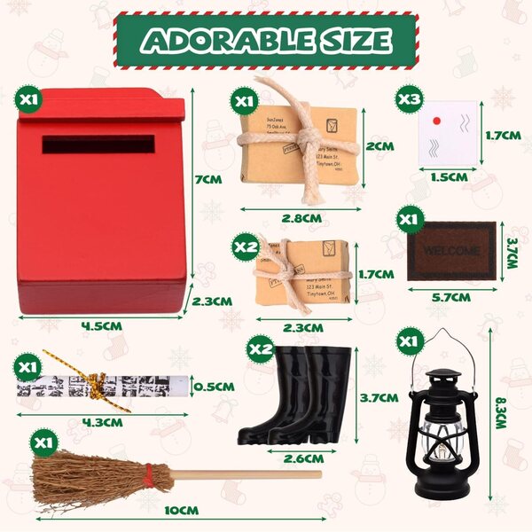 Set 7 Accessori Miniature Rosse in Legno per Casa delle Bambole e Giardini