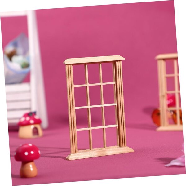 SHINEOFI 2 Cornici Finestre in Legno 1/12 con 12 Crocini per Casa Bambole