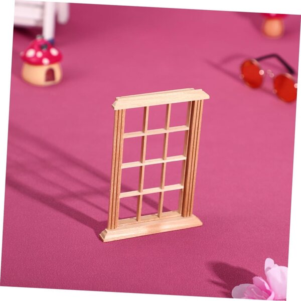 SHINEOFI 2 Cornici Finestre in Legno 1/12 con 12 Crocini per Casa Bambole
