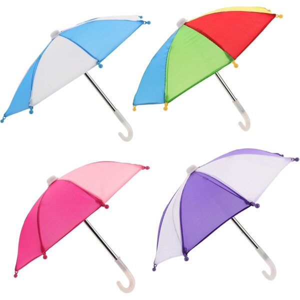 Set mit 4 kleinen dekorativen Parapluie für das Puppenhaus aus Metall und Stoff