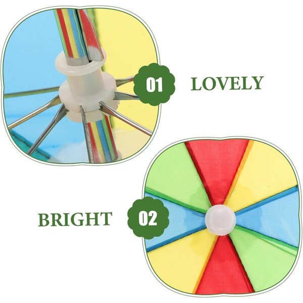 Set mit 4 kleinen dekorativen Parapluie für das Puppenhaus aus Metall und Stoff