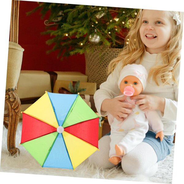 Set mit 4 kleinen dekorativen Parapluie für das Puppenhaus aus Metall und Stoff