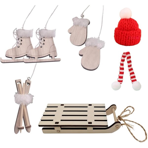 1:12 Puppenhaus-Miniatur-Winterzubehör: Schlitten, Skier, Schlittschuhe, Handschuhe, Mütze und Schal