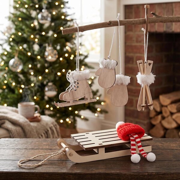 1:12 Puppenhaus-Miniatur-Winterzubehör: Schlitten, Skier, Schlittschuhe, Handschuhe, Mütze und Schal
