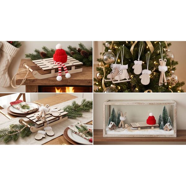 1:12 Puppenhaus-Miniatur-Winterzubehör: Schlitten, Skier, Schlittschuhe, Handschuhe, Mütze und Schal