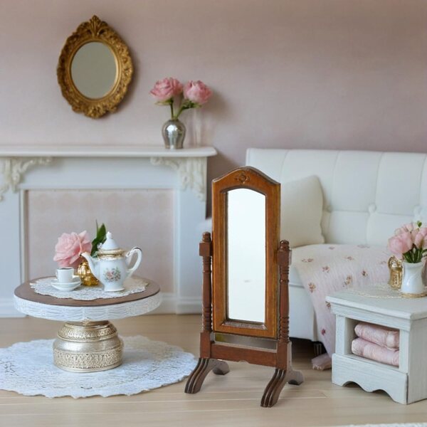 Specchio Miniatura in Legno per Casa di Bambole Design Europeo e Regolabile