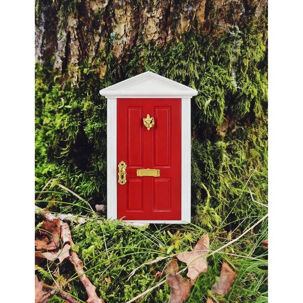 Koboldtür aus rotem Holz, 9 x 18 cm, für Garten und Bäume