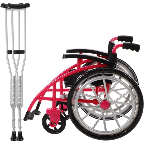 Mini realistischer rosa Fauteuil und Béquille für Puppenhaus – Miniaturdekoration