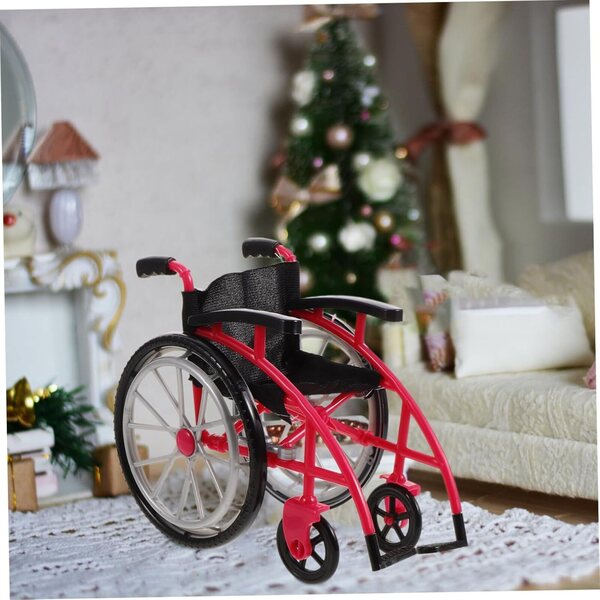 Mini realistischer rosa Fauteuil und Béquille für Puppenhaus – Miniaturdekoration