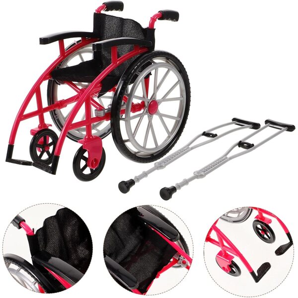 Mini realistischer rosa Fauteuil und Béquille für Puppenhaus – Miniaturdekoration