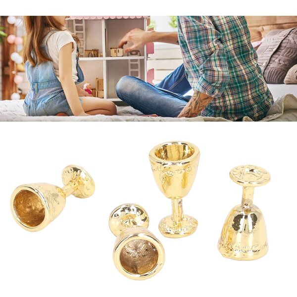 Mini Calici Champagne in Lega di Alta Qualità per Casa delle Bambole - Set 4 Pezzi Oro