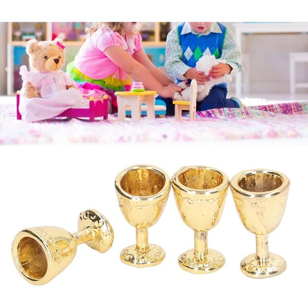 Mini Calici Champagne in Lega di Alta Qualità per Casa delle Bambole - Set 4 Pezzi Oro