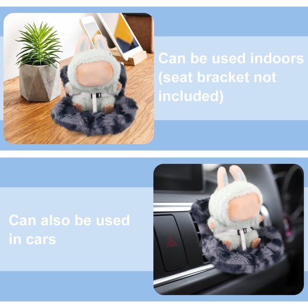 Sedile Auto Peluche pour bamboles con Clip e Griglia d'Aerazione Blu-Grigio Leopardo