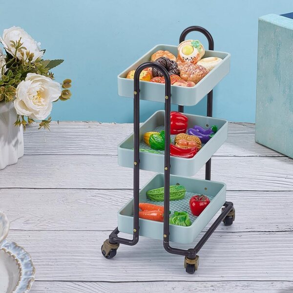 MAYJOYDIY Chariot Miniatura Aqua 3 Livelli con Ruote per Casa delle Bambole 1:6