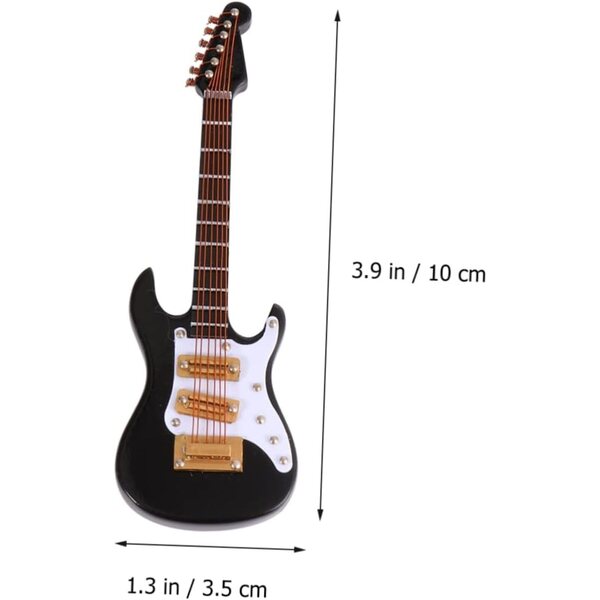 Mini-E-Gitarre aus schwarzem Kunststoff mit Ständer, Heim- und Bürodekoration