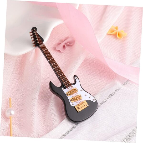 Mini-E-Gitarre aus schwarzem Kunststoff mit Ständer, Heim- und Bürodekoration