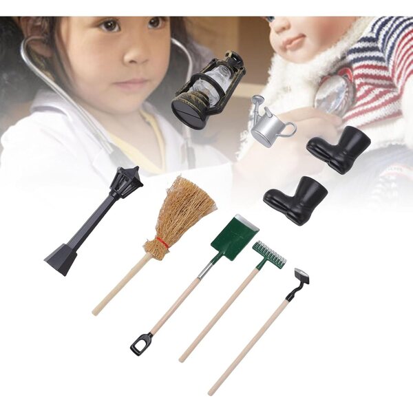 Set Accessori Miniatura Giardino e Fattoria per Case delle Bambole in Legno e Plastica