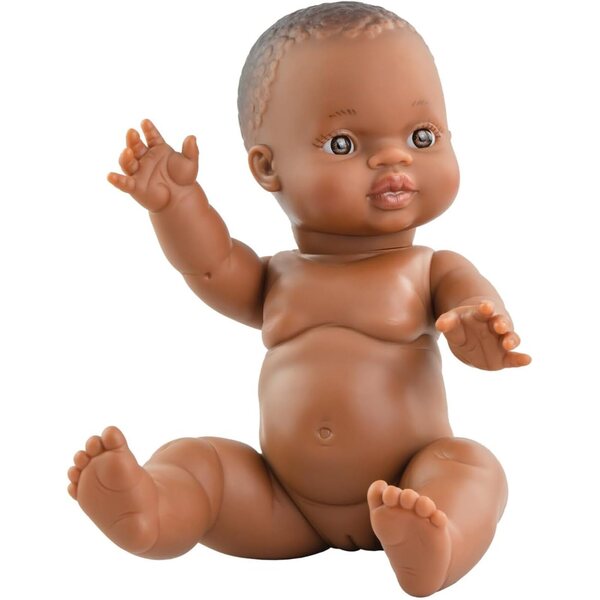 34 cm große Babypuppe aus Bio-Baumwolle mit karamellfarbenem Kleid – Heless 54024