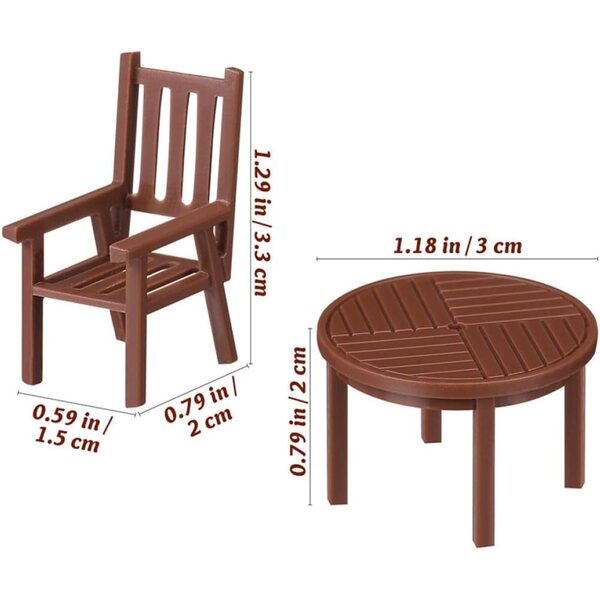 Miniature Casa 1/30: Set Tavolo e Sedia in Plastica Marrone per Casa delle Bambole