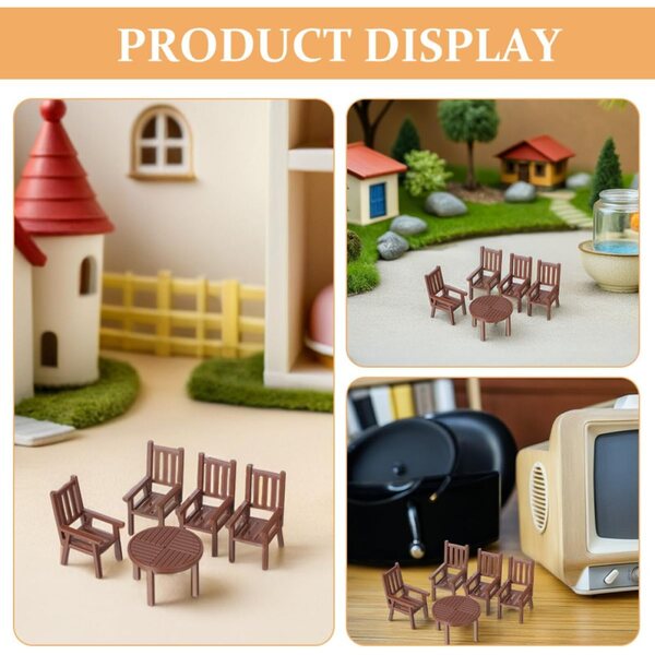 Miniature Casa 1/30: Set Tavolo e Sedia in Plastica Marrone per Casa delle Bambole