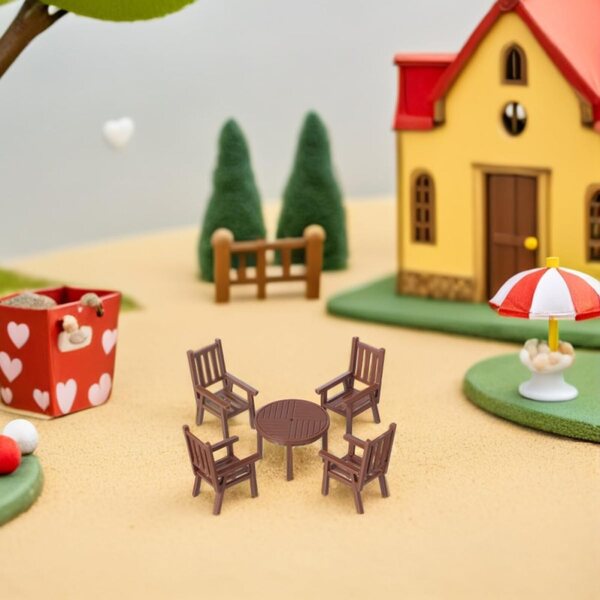Miniature Casa 1/30: Set Tavolo e Sedia in Plastica Marrone per Casa delle Bambole