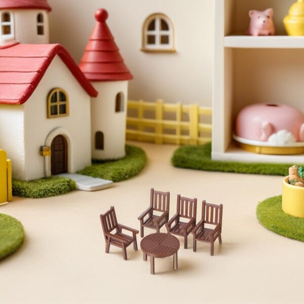 Miniature Casa 1/30: Set Tavolo e Sedia in Plastica Marrone per Casa delle Bambole