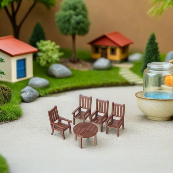 Miniature Casa 1/30: Set Tavolo e Sedia in Plastica Marrone per Casa delle Bambole