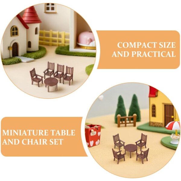 Miniature Casa 1/30: Set Tavolo e Sedia in Plastica Marrone per Casa delle Bambole