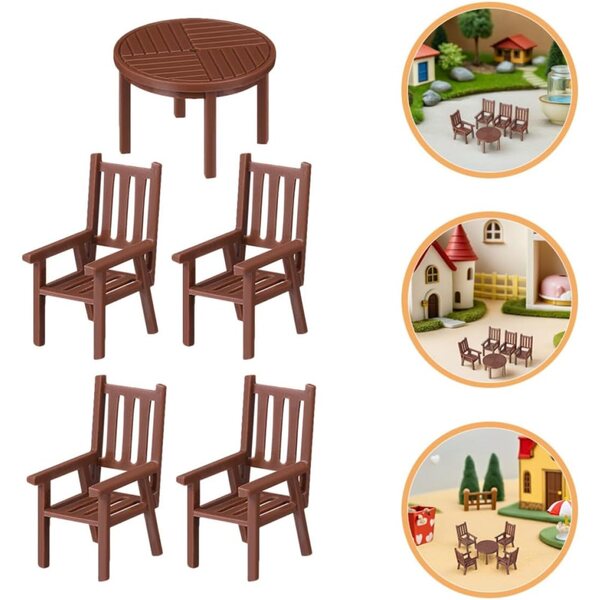 Miniature Casa 1/30: Set Tavolo e Sedia in Plastica Marrone per Casa delle Bambole