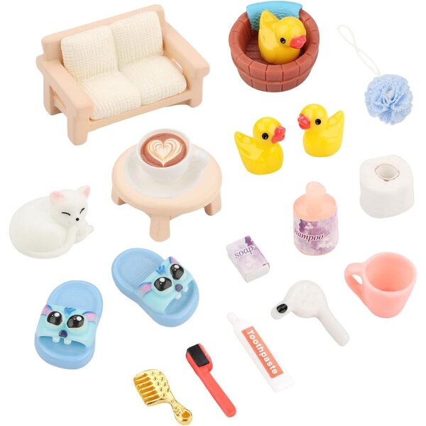 Set 18 Mini Accessori per Sala da Bagno e Salotto Casa delle Bambole in Resina