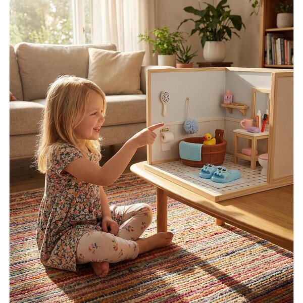 Set 18 Mini Accessori per Sala da Bagno e Salotto Casa delle Bambole in Resina