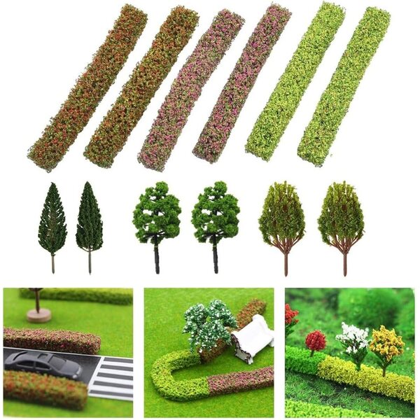 Set 9 siepi e 6 alberi miniatura per diorami e modellismo NEIQIUWING
