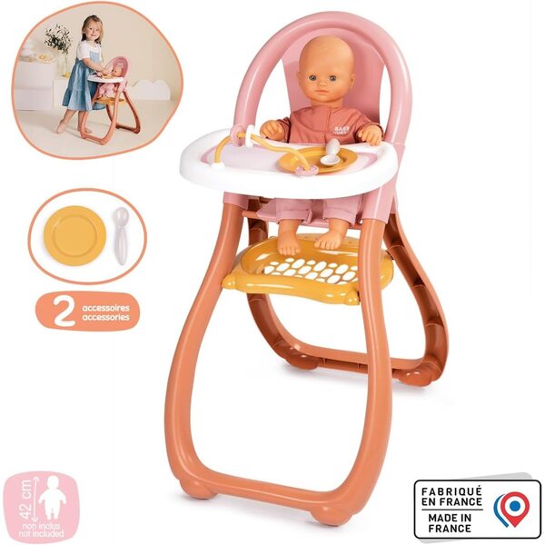 Smoby Baby Nurse – Hochstuhl für Babys bis 42 cm inklusive Zubehör – ab 18 Monaten