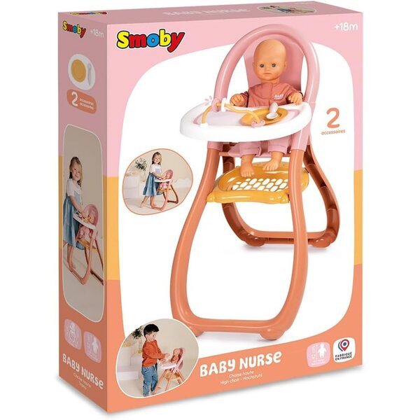 Smoby Baby Nurse – Hochstuhl für Babys bis 42 cm inklusive Zubehör – ab 18 Monaten