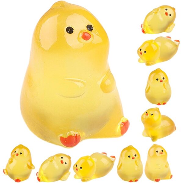 VICASKY 12 Mini-Poussins Lumineux aus Kunstharz für Garten- und Puppenhausdekorationen