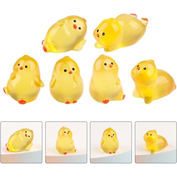 VICASKY 12 Mini-Poussins Lumineux aus Kunstharz für Garten- und Puppenhausdekorationen