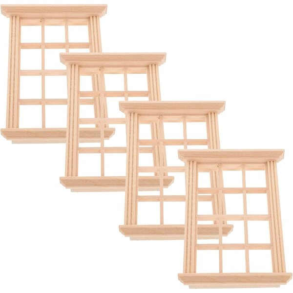 Hohopeti 4 Miniatur-Fensterrahmen aus Holz 1/12 für realistisches Puppenhaus