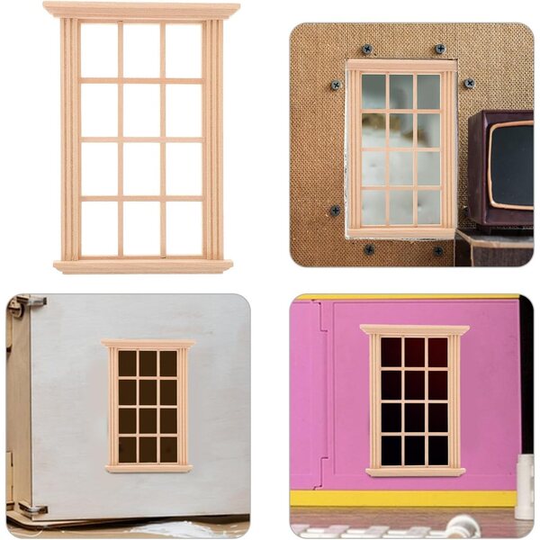 Hohopeti 4 Miniatur-Fensterrahmen aus Holz 1/12 für realistisches Puppenhaus