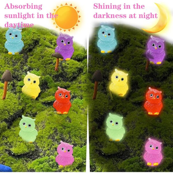 Mini Hibou Lumineux in Resina, 30 Pezzi Colorati per Decorazioni Giardino e Casa