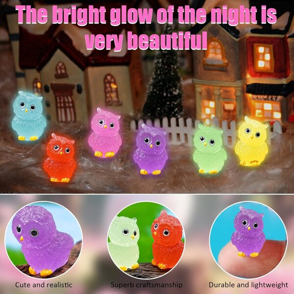 Mini Hibou Lumineux in Resina, 30 Pezzi Colorati per Decorazioni Giardino e Casa