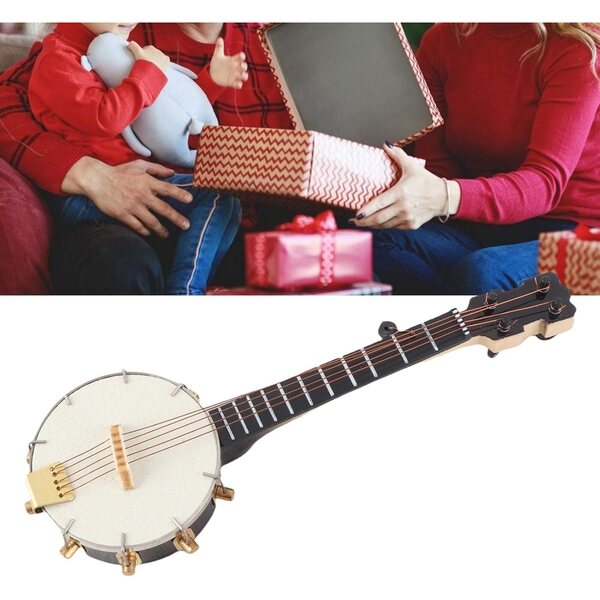 Realistisches Miniatur-Banjo-Modell in Tilleul mit Ständer und Box – Naroote