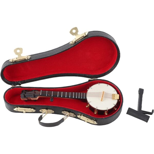 Realistisches Miniatur-Banjo-Modell in Tilleul mit Ständer und Box – Naroote