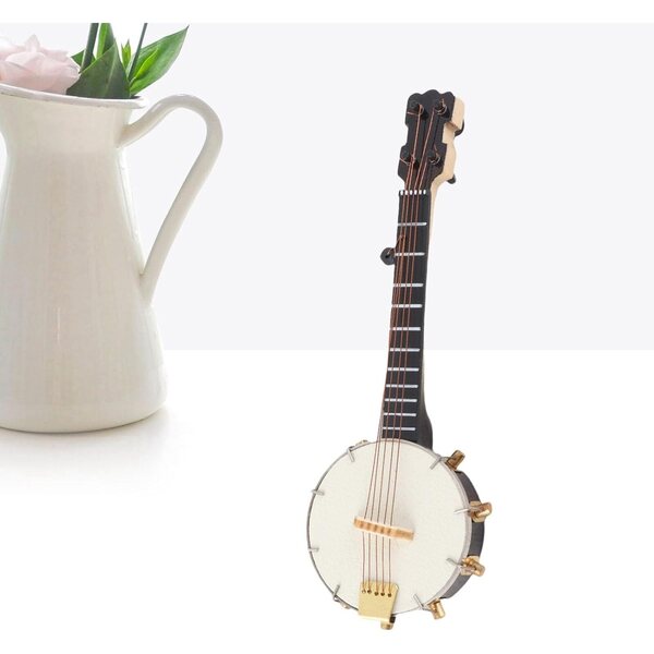 Realistisches Miniatur-Banjo-Modell in Tilleul mit Ständer und Box – Naroote