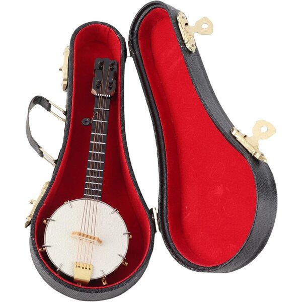 Realistisches Miniatur-Banjo-Modell in Tilleul mit Ständer und Box – Naroote