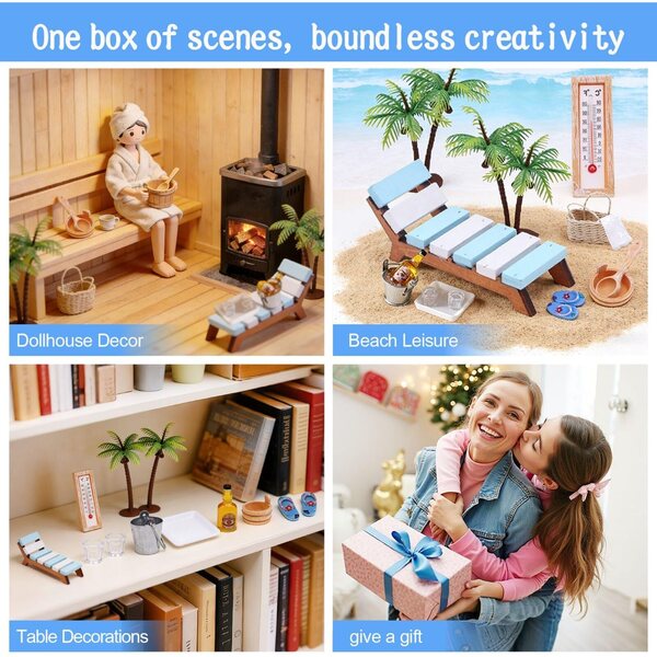 15-teiliges Sauna-Miniatur-Set mit detailliertem Puppenhaus-Zubehör und Dekorationen