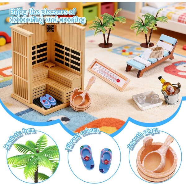 15-teiliges Sauna-Miniatur-Set mit detailliertem Puppenhaus-Zubehör und Dekorationen