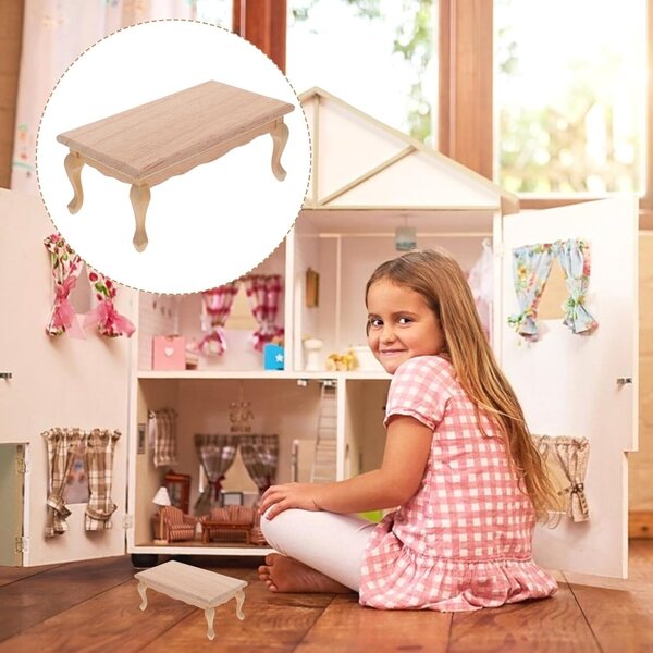 1/12 Mini-Couchtisch aus Naturholz für Puppenhaus – realistische Dekoration