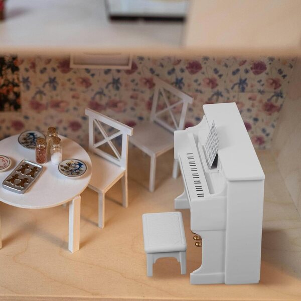 Mini Piano Bianco con Tabouret e Partitura per Casa di Bambole WEKAMOS